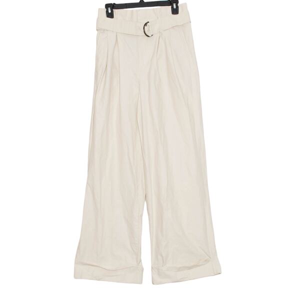 Banana Republic Pants Wide Leg Paperbag Cuffed Belted Utility Minimalist Cream 4 - Picture 1 of 6